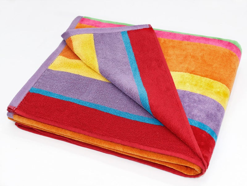 COTTON CRAFT Summer of Siam Extra Wide Beach Towel for Two - 58x68 - Pure Cotton - Double Woven Jacquard Thick Plush Super Soft Luxurious Velour Pile - Pool Picnic Bath - 450 GSM - Multi Color Stripe - Image 3